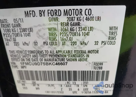 2011 Ford Escape Xlt from USA, damaged, VIN 1FMCU9D75BKC46607